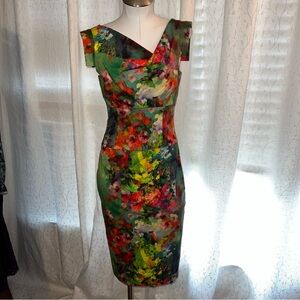 Black Halo Floral Sheath Dress in Green and Red